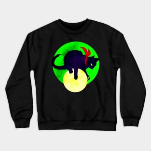 A Shadow in the Moon Cat Illustration Crewneck Sweatshirt